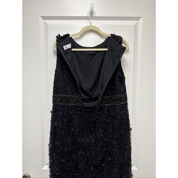 Mac Duggal Size 14 Black 67853 Floral Applique Sleeveless Midi Cocktail Dress - Picture 10 of 12